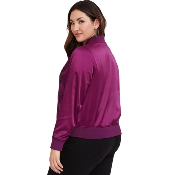 TORRID Sz  3 Embroidered Satin Finish Oversized Ribbed Hem & Cuffs Bomber Jacket - Picture 3 of 15